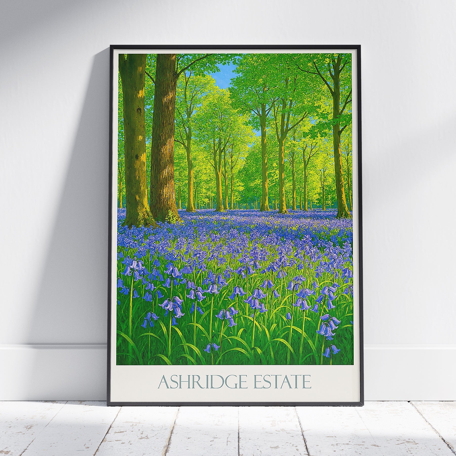 Ashridge Estate Bluebell Wood Travel Poster | Spring Forest Art Print | UK Nature Wall Art
