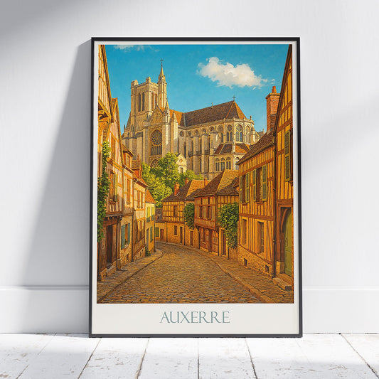 Auxerre Travel Poster, Auxerre Cathedral ~ Old French Street Art Print & Home Decor | Vintage France Cityscape