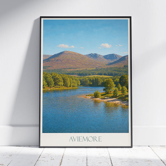 Aviemore Travel Poster | Scottish Highlands Art Print | Loch Landscape Wall Art | Scotland Travel Gift