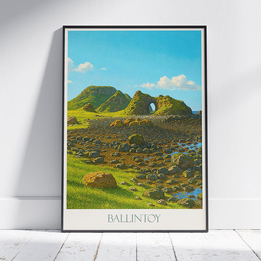 Ballintoy Travel Poster, Northern Ireland Coastal Landscape | Irish Wall Art Print | Causeway Coast Decor Gift