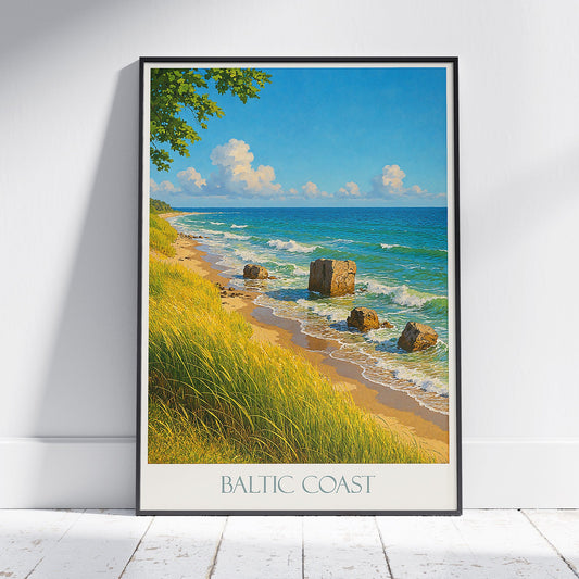 Baltic Coast Travel Poster, Serene Beach Wall Art | Coastal Home Decor | Baltic Sea Painting Print