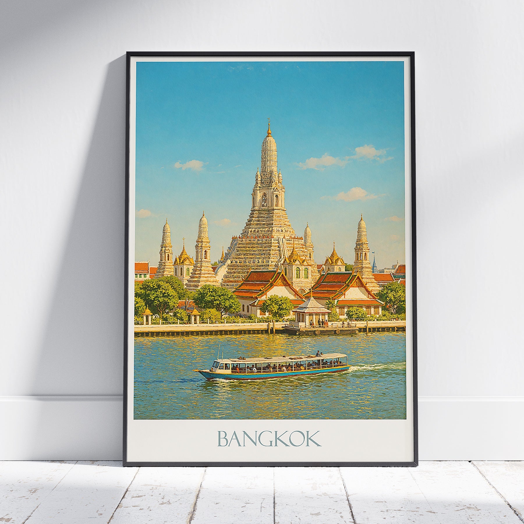 Bangkok Wat Arun Travel Poster | Thailand Temple Art Print | Chao Phraya River Wall Art | Southeast Asia Decor
