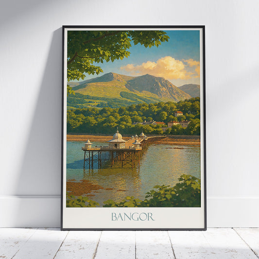 Bangor Pier Travel Poster | Vintage Style Wales Art Print | Iconic Victorian Pier Wall Art Decor | Welsh Landscape Painting