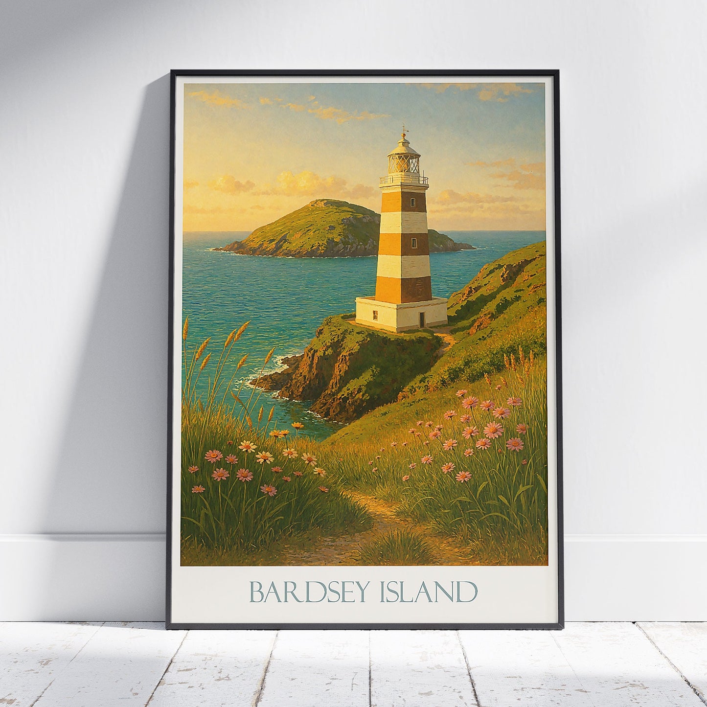 Bardsey Island Lighthouse Travel Poster | Serene Welsh Coast Art Print | Coastal Wall Decor | Lighthouse Lover Gift