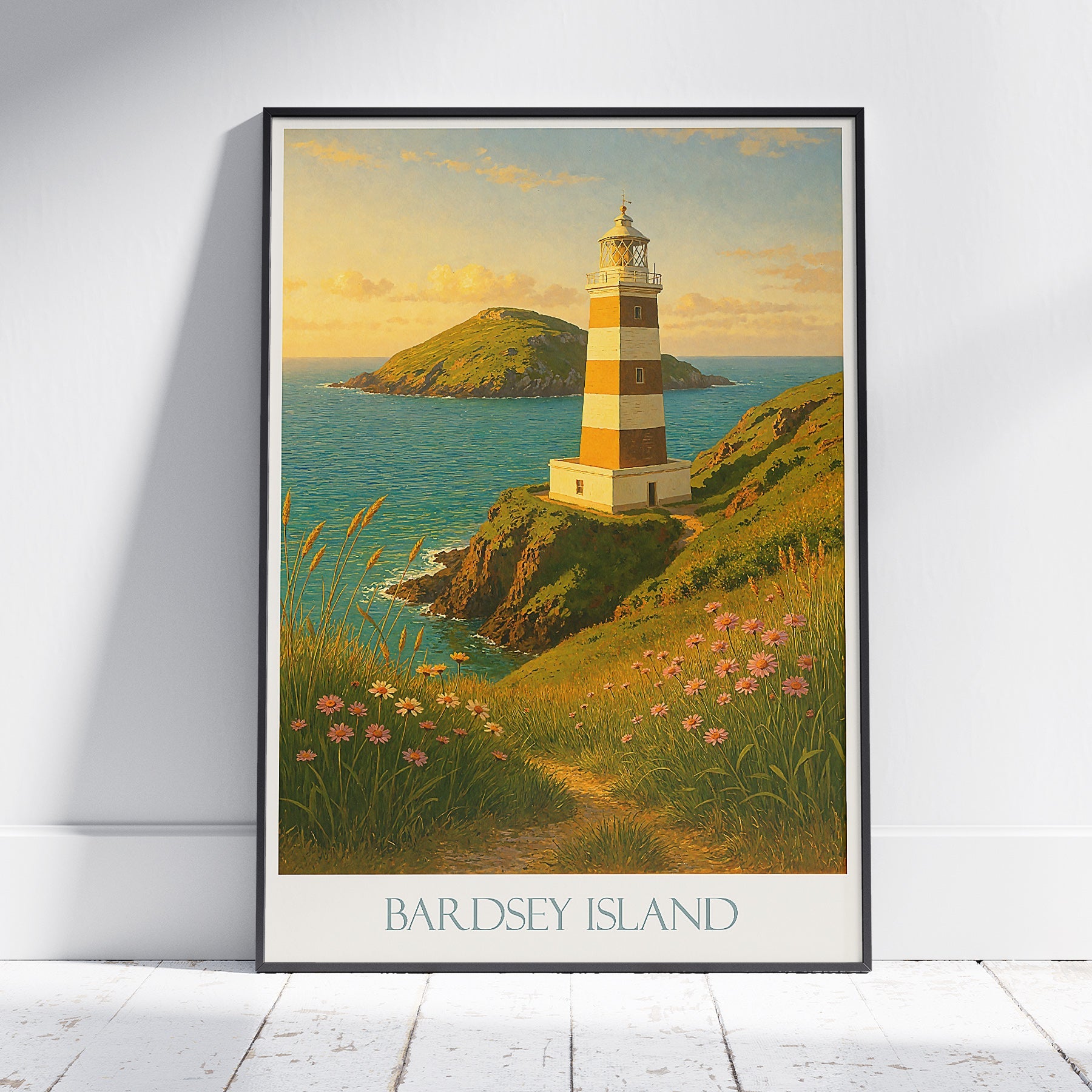Bardsey Island Lighthouse Travel Poster | Serene Welsh Coast Art Print | Coastal Wall Decor | Lighthouse Lover Gift