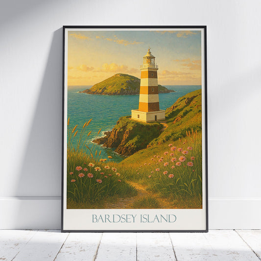 Bardsey Island Lighthouse Travel Poster | Serene Welsh Coast Art Print | Coastal Wall Decor | Lighthouse Lover Gift