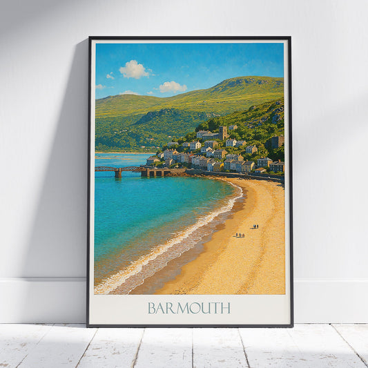 Barmouth Travel Poster, Wales Coastline Art Print | UK Beach Scene Decor | Welsh Seaside Wall Art Gift