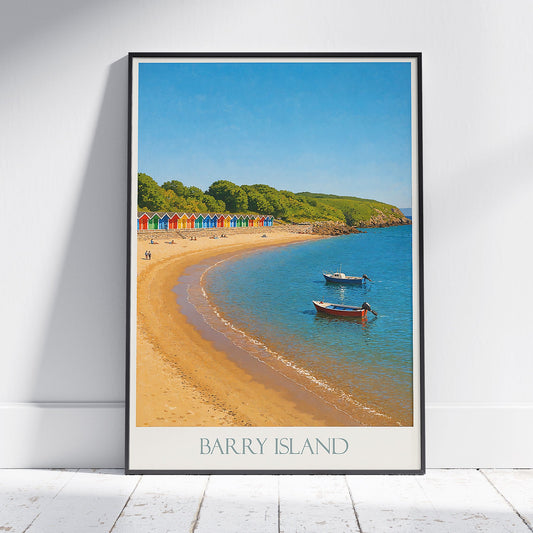 Barry Island Travel Poster, Wales Beach Huts Print | Colorful Seaside Art Decor | UK Vacation Souvenir Gift