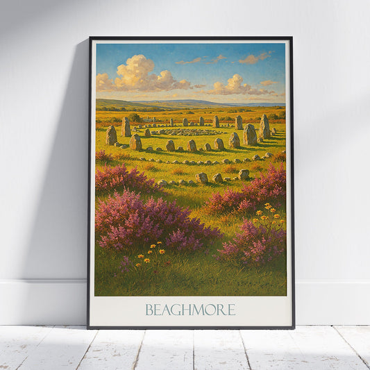 Beaghmore Stone Circles Travel Poster | Northern Ireland Art Print | Ancient Celtic Landscape Decor | Mystical Irish Gift