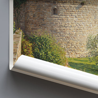 Beaune Burgundy Travel Poster: Medieval Ramparts and Spring Daffodils Art Print