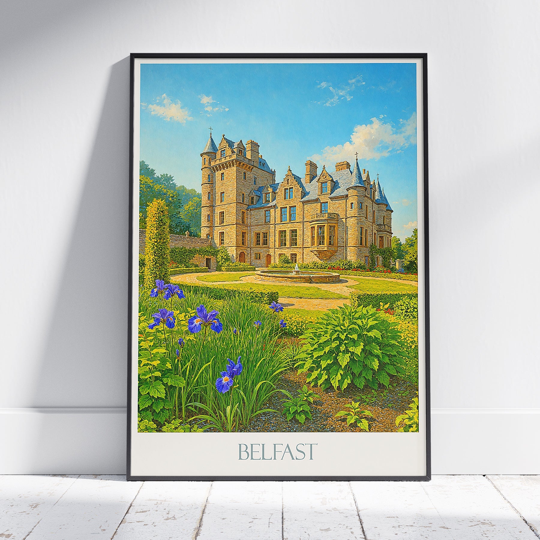 Belfast Castle Gardens Travel Poster, Northern Ireland Castle Art Print | Fairytale Home Decor | Unique UK Wall Art Gift