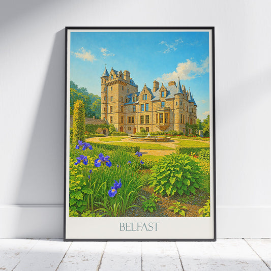 Belfast Castle Gardens Travel Poster, Northern Ireland Castle Art Print | Fairytale Home Decor | Unique UK Wall Art Gift