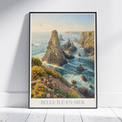 Belle-Île-en-Mer Brittany Travel Poster: Aiguilles de Port-Coton Sea Stacks Art Print