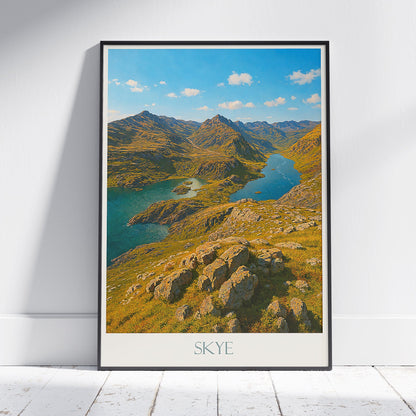 Black Cuillin Travel Poster | Isle of Skye Scotland Art Print | Scottish Highlands Wall Decor | Mountain Lake Vista