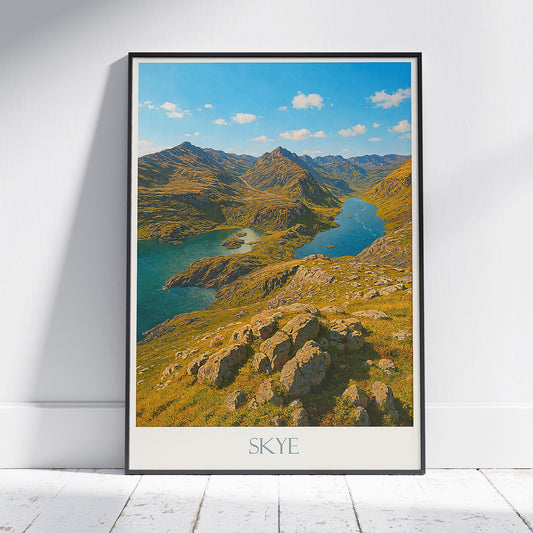 Black Cuillin Travel Poster | Isle of Skye Scotland Art Print | Scottish Highlands Wall Decor | Mountain Lake Vista