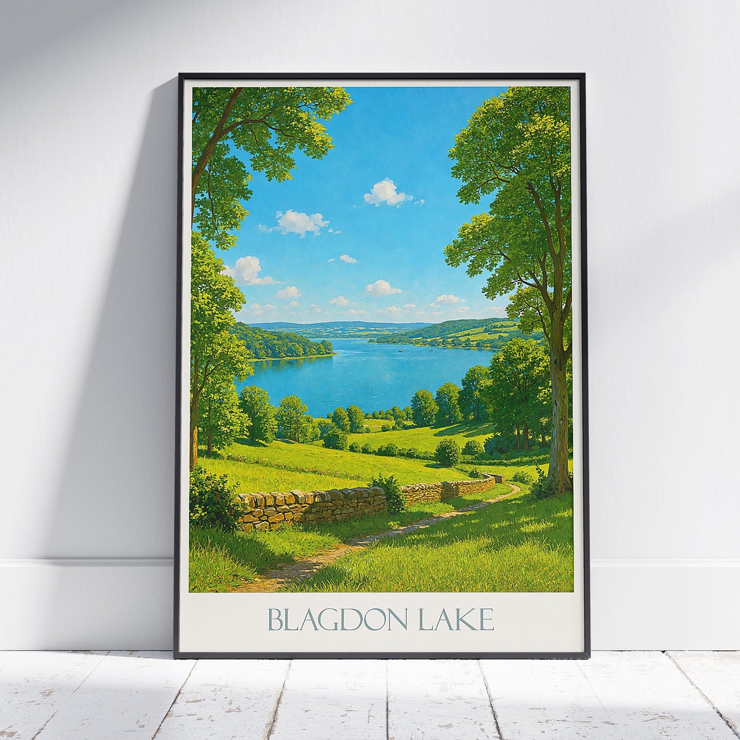 Blagdon Lake Travel Poster, England Nature Art Print | UK Countryside Wall Decor | Vintage Landscape Artwork