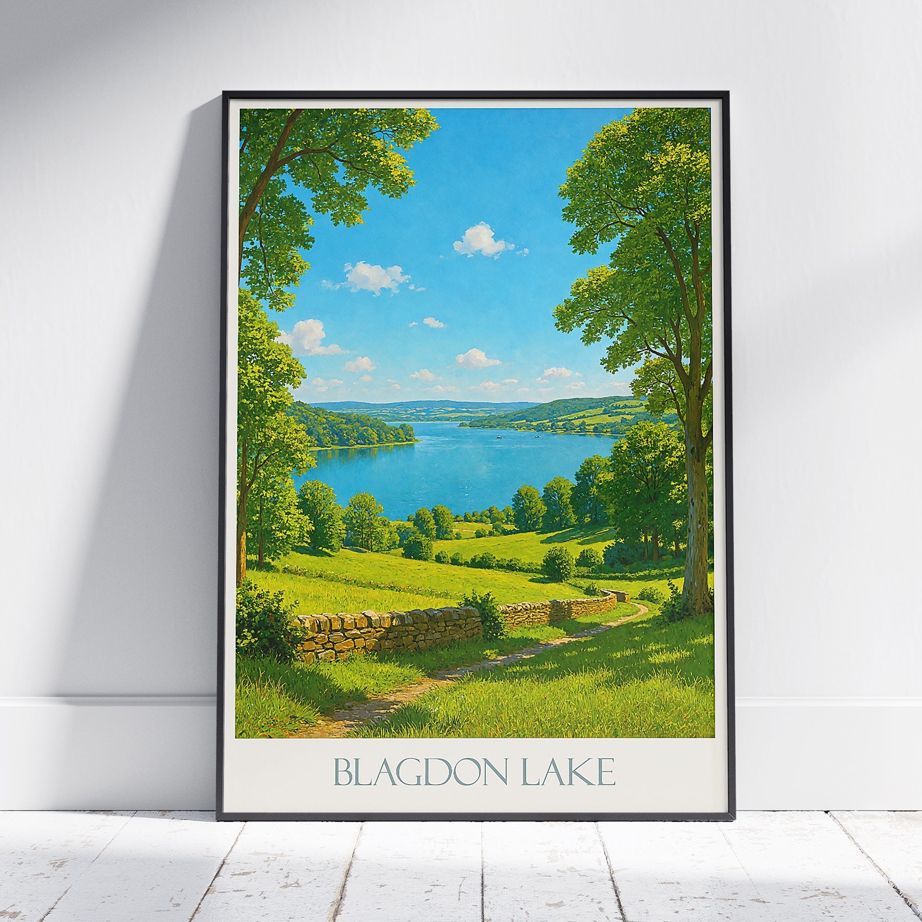 Blagdon Lake Travel Poster, England Nature Art Print | UK Countryside Wall Decor | Vintage Landscape Artwork