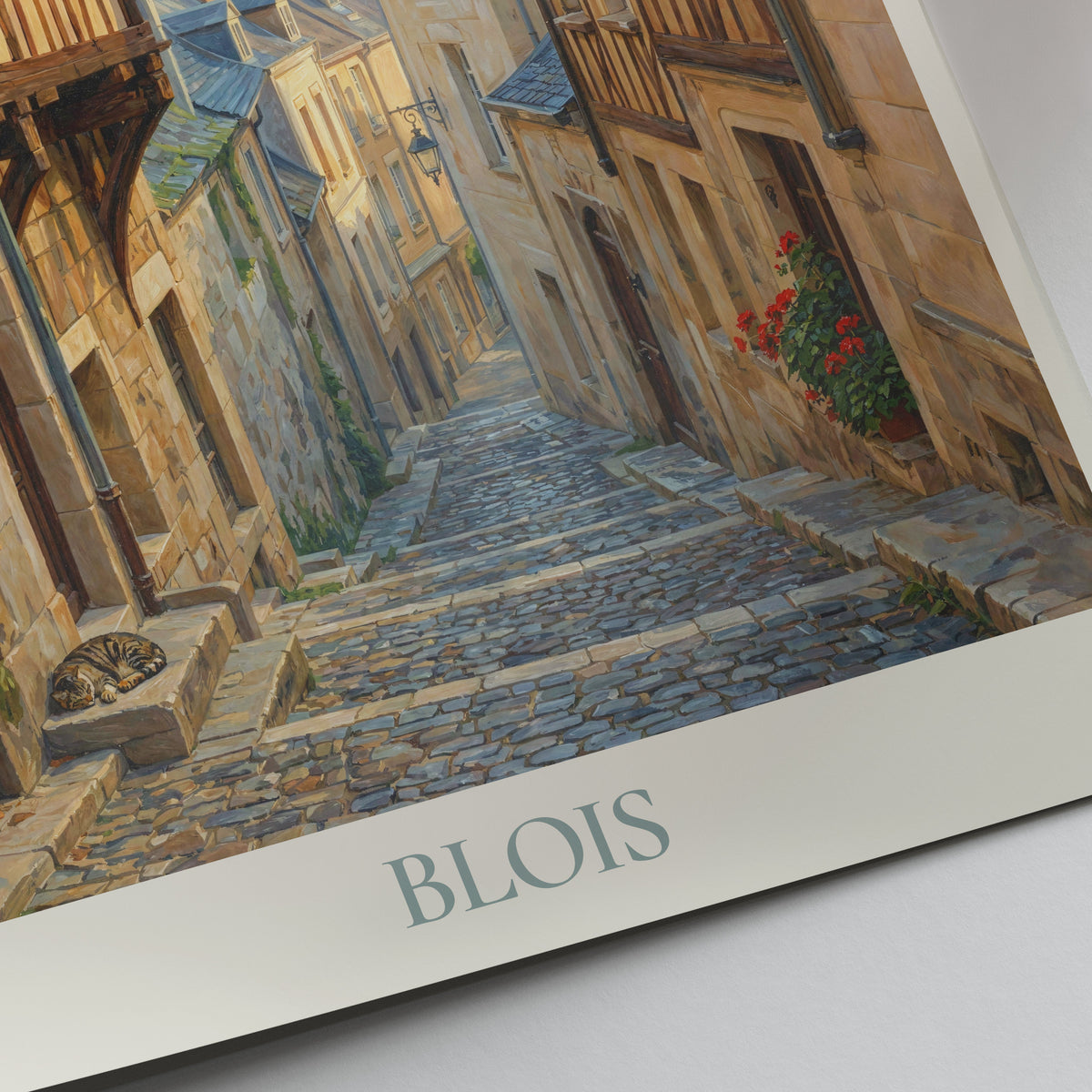 Blois Loire Valley Travel Poster: Old Town Stepped Street and Église Saint-Nicolas Art Print