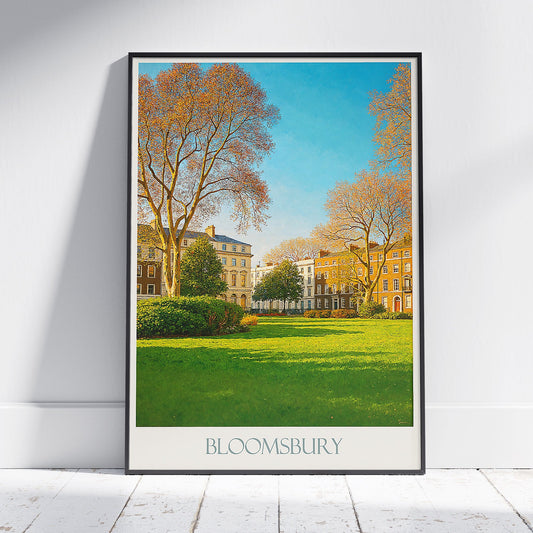 Bloomsbury London Travel Poster, Autumn Park Scene Art Print | Georgian Architecture Home Decor | UK City Wall Art