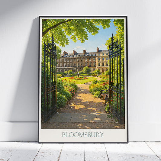 Bloomsbury London Travel Poster | Sunlit Garden Square Art Print | Elegant UK Cityscape Wall Decor | British Heritage Gift