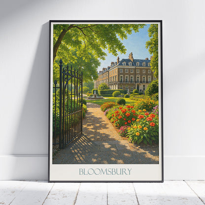 Bloomsbury London Travel Poster | Sunlit Garden Square Art Print | Elegant England Cityscape Decor