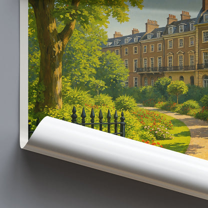 Bloomsbury London Travel Poster | Sunlit Georgian Garden Square Painted Art Print | UK City Wall Decor
