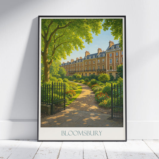 Bloomsbury London Travel Poster | Sunlit Georgian Garden Square Painted Art Print | UK City Wall Decor