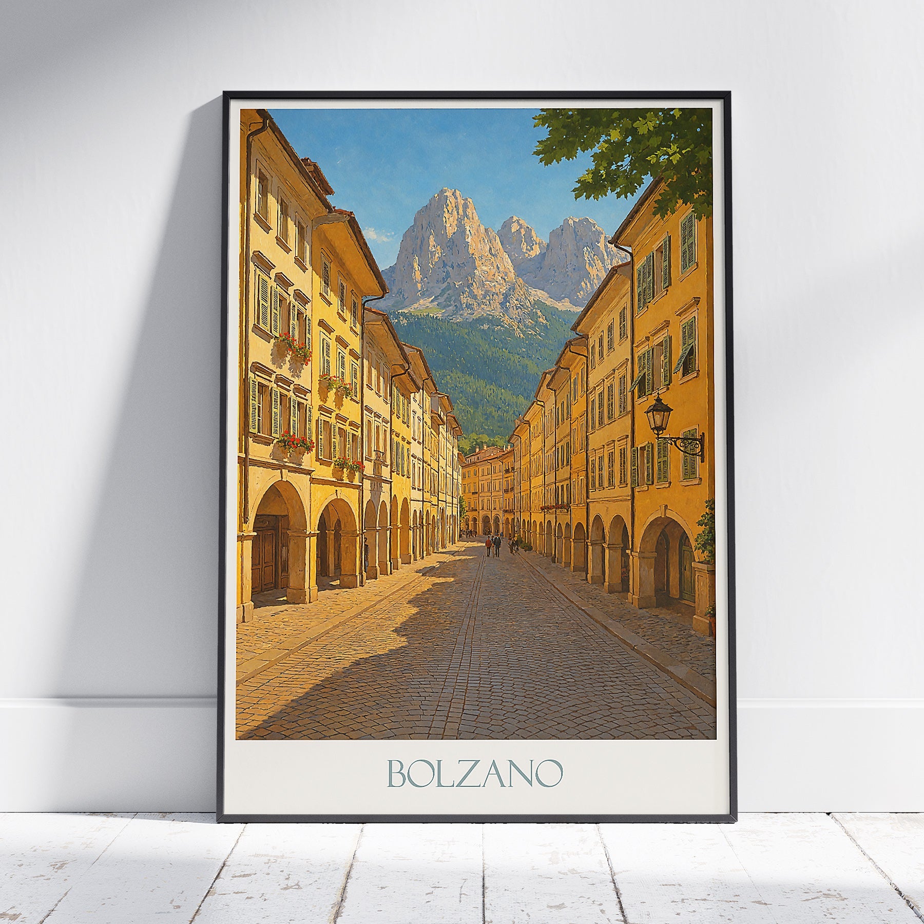 Bolzano Travel Poster | Dolomites View Italian Alps Art Print | Historic Cityscape Wall Decor