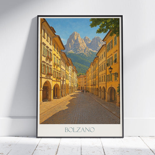 Bolzano Travel Poster | Dolomites View Italian Alps Art Print | Historic Cityscape Wall Decor