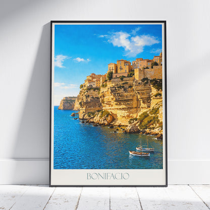 Bonifacio Corsica Travel Poster: Port de Bonifacio and Limestone Cliffs Art Print