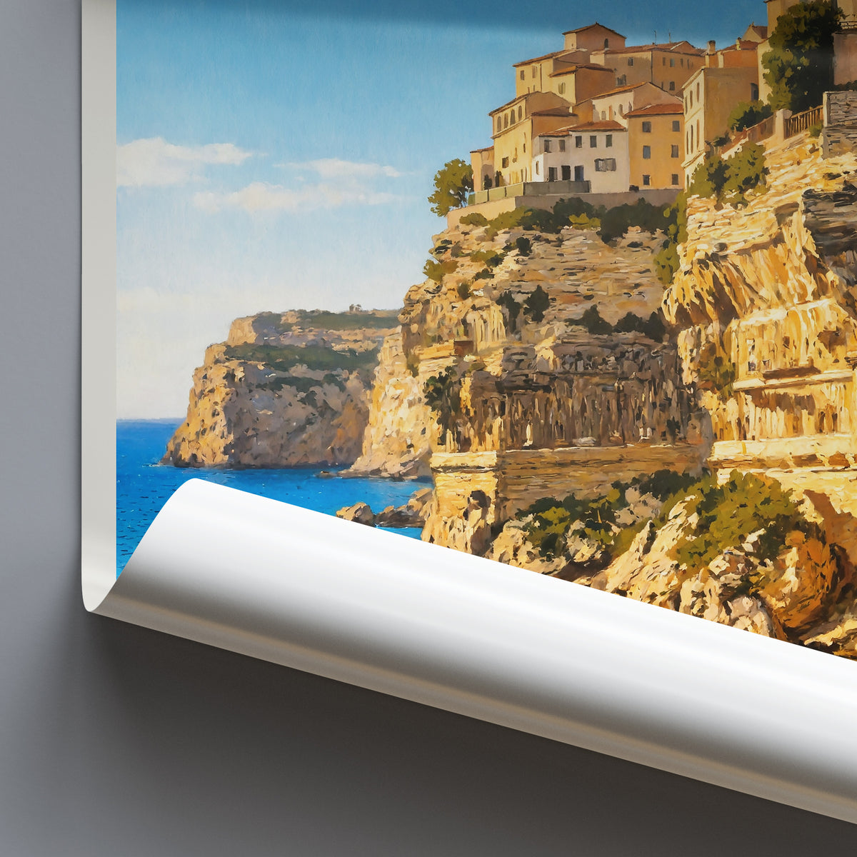 Bonifacio Corsica Travel Poster: Port de Bonifacio and Limestone Cliffs Art Print