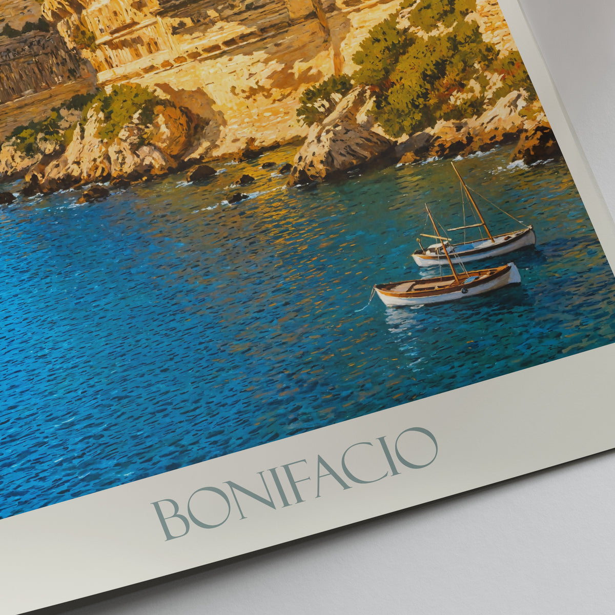 Bonifacio Corsica Travel Poster: Port de Bonifacio and Limestone Cliffs Art Print