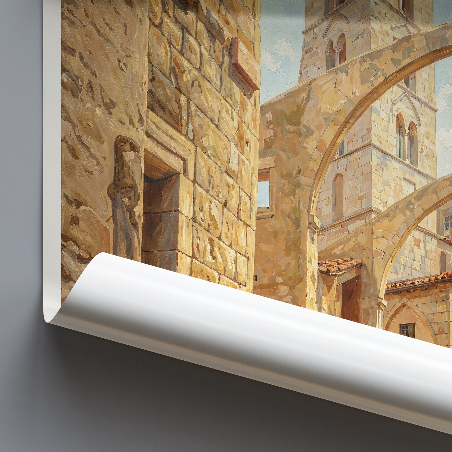Bonifacio Corsica Travel Poster: Haute Ville Arched Street and Bell Tower Art Print