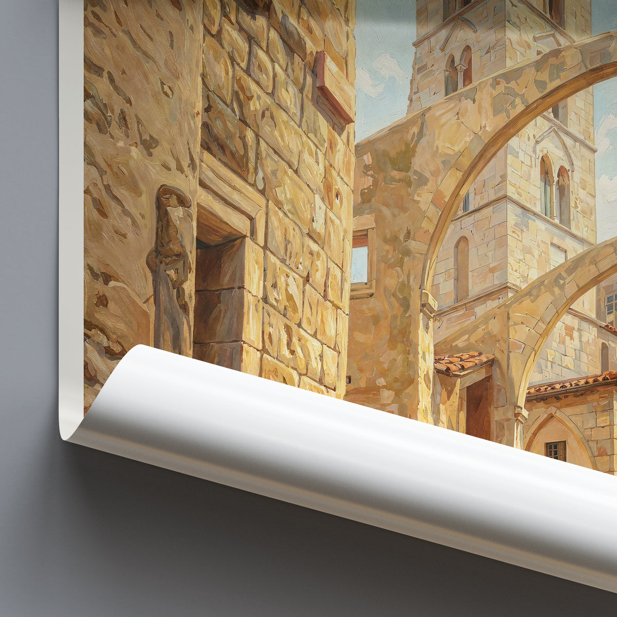 Bonifacio Corsica Travel Poster: Haute Ville Arched Street and Bell Tower Art Print