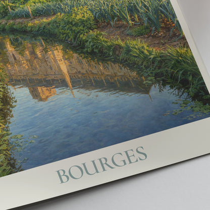 Bourges France Travel Poster: Cathédrale Saint-Étienne and Marais Gardens Art Print