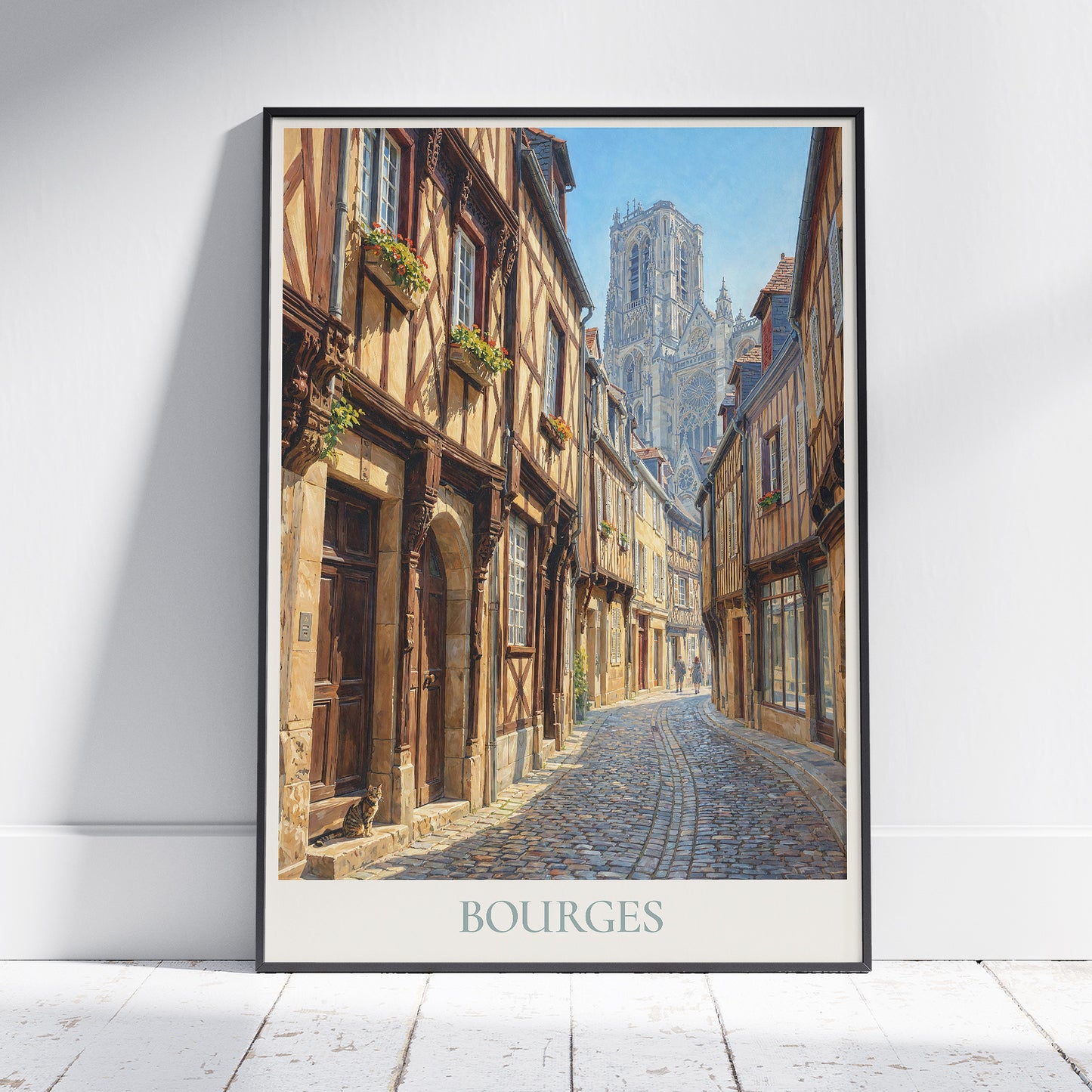 Bourges France Travel Poster: Bourges Cathedral and Old Town Art Print