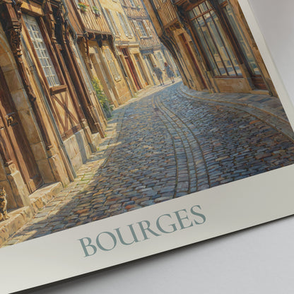 Bourges France Travel Poster: Bourges Cathedral and Old Town Art Print