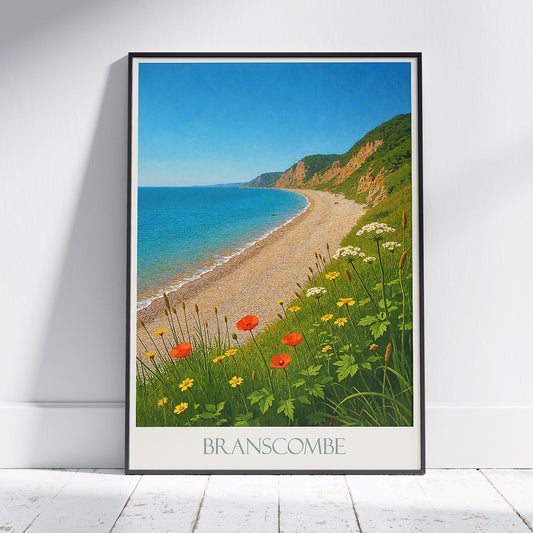 Branscombe Beach Travel Poster, Devon | Coastal Wall Art Print | English Seaside Home Decor Gift
