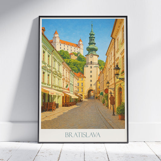 Bratislava Travel Poster, Baroque Street & Michael's Gate | Slovakia Castle Art Print | European Cityscape Decor