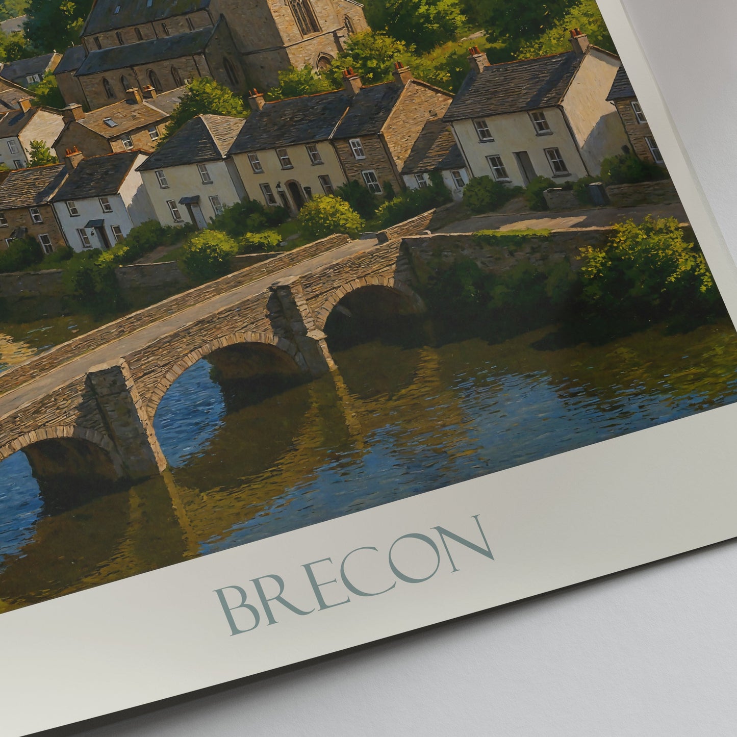 Brecon, Wales Travel Poster | Brecon Beacons Landscape Art Print | UK Village Scene Wall Decor | Historic Welsh Gift