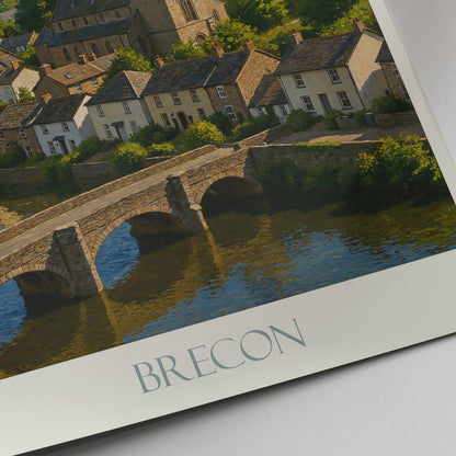 Brecon, Wales Travel Poster | Brecon Beacons Landscape Art Print | UK Village Scene Wall Decor | Historic Welsh Gift