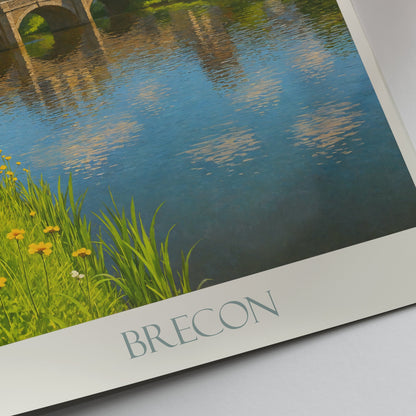 Brecon Travel Poster, Historic Welsh Town & River Usk | UK Countryside Art Print | Scenic Wall Decor