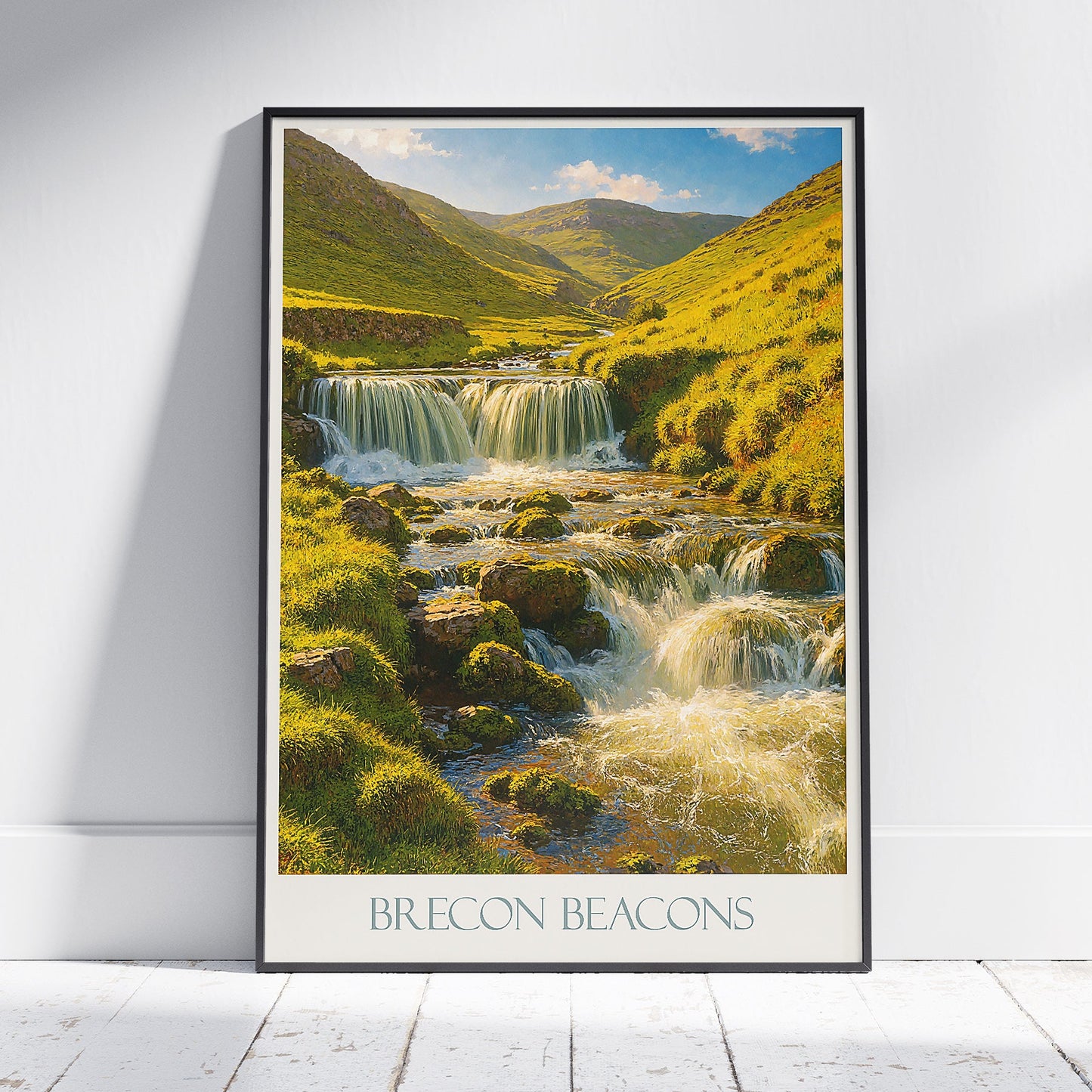 Brecon Beacons Waterfall Travel Poster | Wales UK National Park Wall Art Print | Impressionist Landscape | Nature Lover Gift