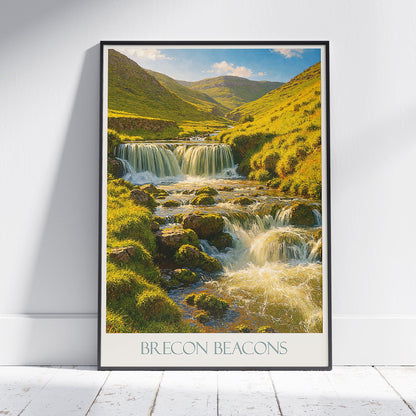 Brecon Beacons Waterfall Travel Poster | Wales UK National Park Wall Art Print | Impressionist Landscape | Nature Lover Gift