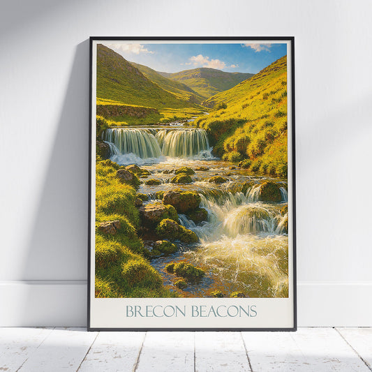 Brecon Beacons Waterfall Travel Poster | Wales UK National Park Wall Art Print | Impressionist Landscape | Nature Lover Gift