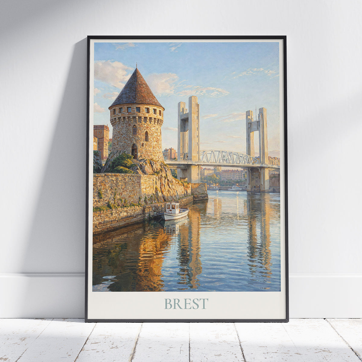 Brest Brittany Travel Poster: Tour Tanguy and Pont de Recouvrance Art Print