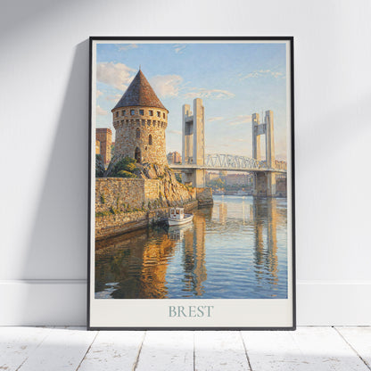 Brest Brittany Travel Poster: Tour Tanguy and Pont de Recouvrance Art Print