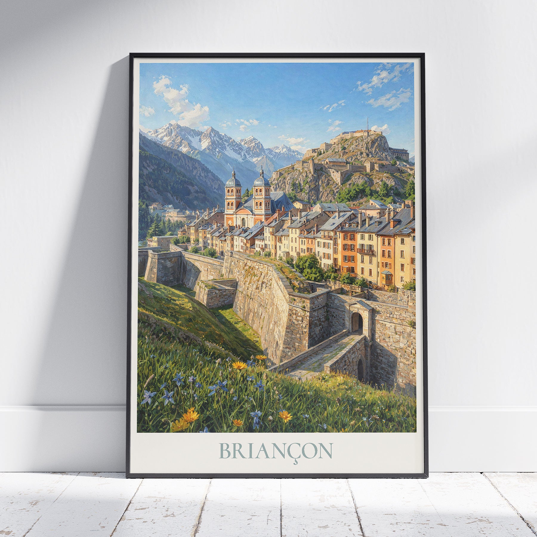 Briançon French Alps Travel Poster: Cité Vauban and Collégiale Notre-Dame Art Print