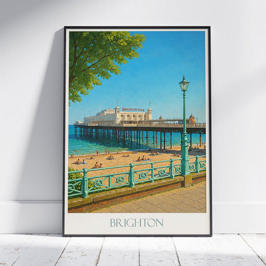 Brighton Travel Poster | Brighton Pier View Print | Vintage Beach Art | Coastal Wall Decor | England Souvenir Gift