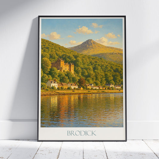 Brodick Castle Travel Poster, Isle of Arran Scotland ~ Sunlit Scottish Art Print | Island Home Decor | Unique Gift